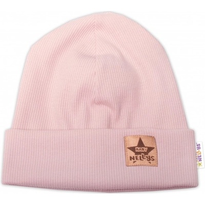Baby Nellys žebrovaná dvouvrstvá čepice s lemem pudrová
