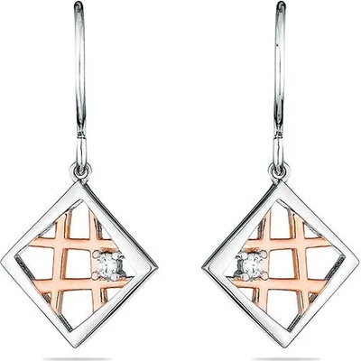 Swan Сребърни обици квадрат с позлата и камък цирконий JT8455E Swan