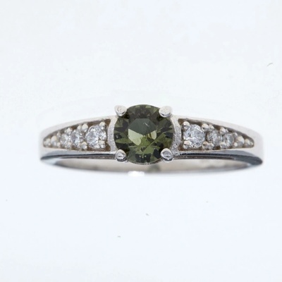 My Moldavite Stříbrný prsten s vltavínem a zirkony 3038