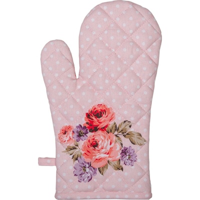 Clayre & Eef Ružová bavlnená Chňapka rukavice s ružami Dotty Rose 18 x 30 cm