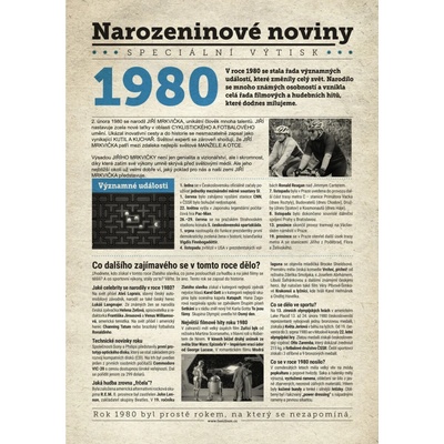 Narozeninové noviny 1980 s vlastním textem a fotografií S textem
