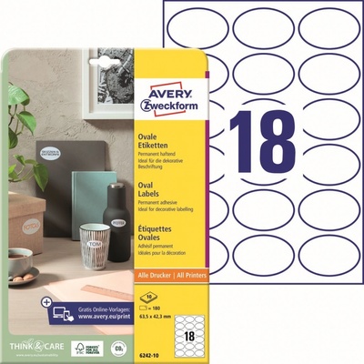 Avery Zweckform 6242-10 Oválné etikety 63,5x42,3mm 180 ks bílá