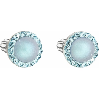 PAVONA Strieborné náušnice kôstka s krištálmi Swarovski a svetlomodrou matnou perlou okrúhle 31314.3