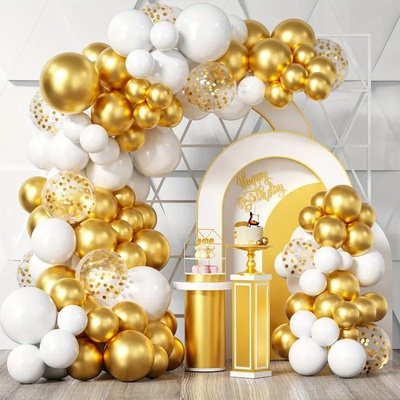 Комплект за арка от балони 112 части в бяло, златно и с конфети