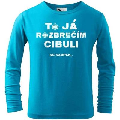 Dobrý triko dětské bavlněné triko s potiskem Rozbrečím cibuli Tyrkysová