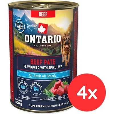 Ontario Adult hovädzie pate s příchutí spiruliny 4 x 400 g