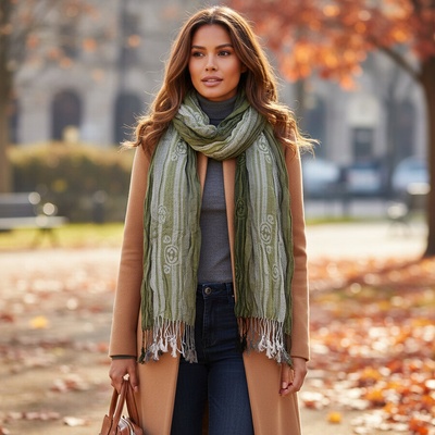 Дамски зелен шал с ресни