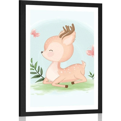Plakát s paspartou roztomilý srneček - 60x90 silver