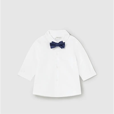 MAYORAL Риза дълъг ръкав за новородено момче в бяло с тъмно синя папийонка Майорал