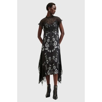 AllSaints Рокля с коприна AllSaints GIAN DRESS в черно среднодълга разкроена W026DB (W026DB)