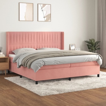 vidaXL Боксспринг легло с матрак, розово, 200x200 см, кадифе (3132824)