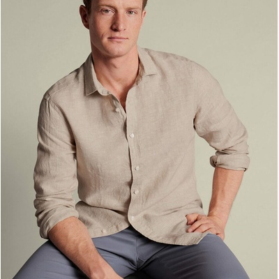 Charles Tyrwhitt Pure Linen lehká lněná košile v popelínové vazbě oatmeal