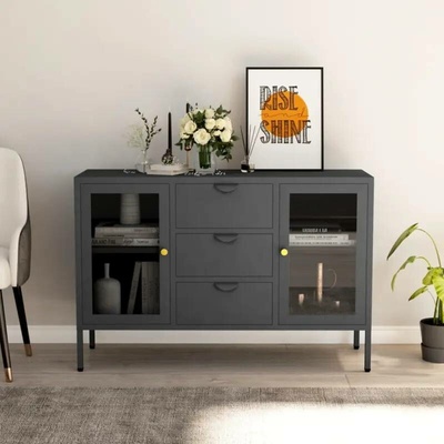 vidaXL 11461.336078 příborník antracitový 105 x 35 x 70 cm ocel a tvrzené sklo