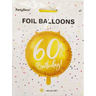 PartyDeco Fóliový balón 60tka zlatý 45 cm