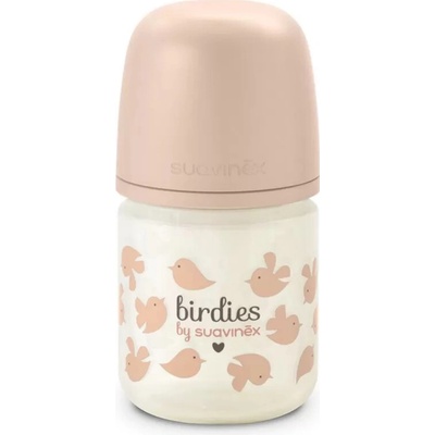 Suavinex láhev sklo Birdies fyziologická SX Pro růžová 120 ml
