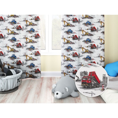 Biante Detský bavlnený záves Sandra SA-578 Nákladiaky a bagre na bielom 150x210 cm