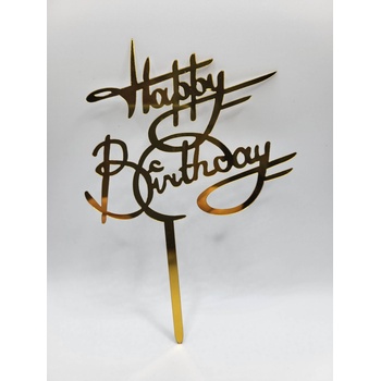 Loranc Топер за торта - Happy Birthday, Честит Рожден Ден, златист