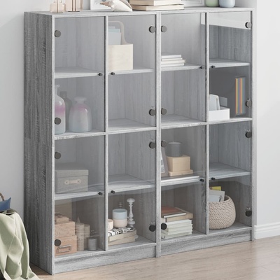 vidaXL Библиотека с врати сив сонома 136x37x142 см инженерно дърво (3206522)