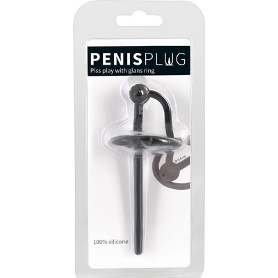 Penisplug - silikónový krúžok na semenníky s dutým stimulátorom močovej trubice čierny
