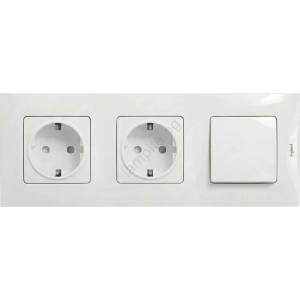 Legrand - Двоен битов SCHUKO контакт и еднополюсен ключ № 1 с рамка NILOE 250V в бяло (LR0113F)