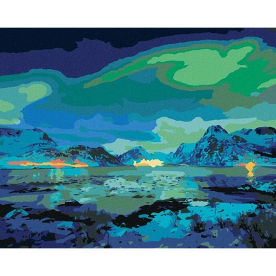 Zuty Malování Podle Čísel Polární Záře Nad Horami 80 x 100 cm Plátno Rám