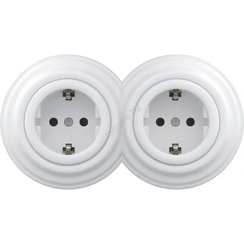 Kliklap - Двойна ретро домашна розетка с рамка SCHUKO 230V снежнобяла (KA0152C)