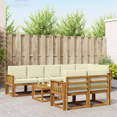 vidaXL Комплект дивани за открито 9 pcs Натурален и Крема (3366598)