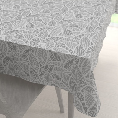 Biante Dekoračný obdĺžnikový obrus Leona LN-169 Biele listy na sivom 50x100 cm