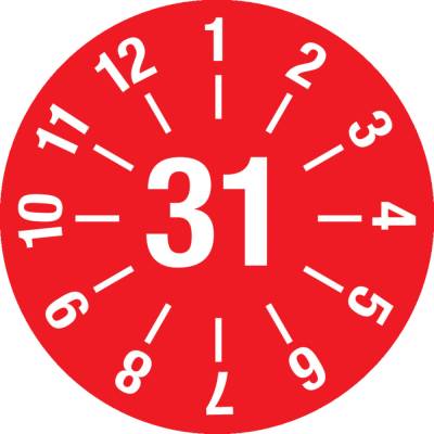 Kontrolná nálepka 31, červená, fólia samolepiaca, 25 mm, BJ = 5 x 15ks