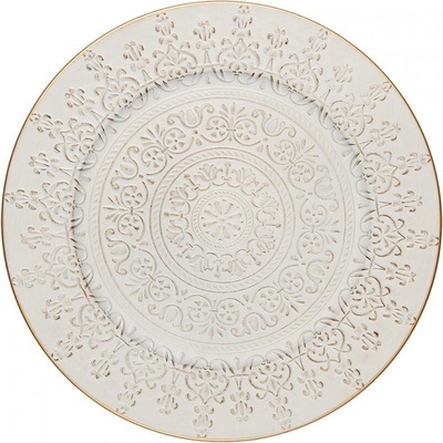 Clayre & Eef Bílo-zlatý kulatý servírovací podnos/talíř Ornament - Ø 33*1 cm