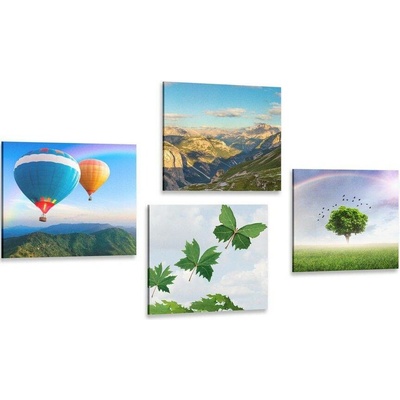 Set obrazů přelet balónem nad zemí - 4x 40x40