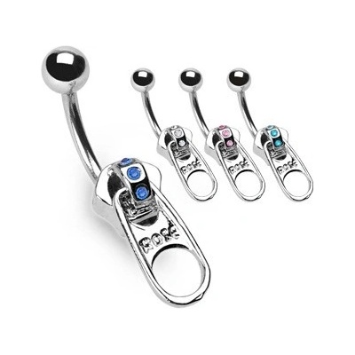 Šperky eshop piercing do pupíku zip tři vsazené zirkony Y14.7 růžová P