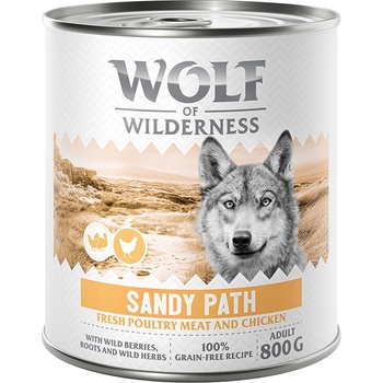 Wolf of Wilderness 6x800г Sandy Path Adult Wolf of Wilderness, консервирана храна за кучета - птиче месо с пилешко, без зърно