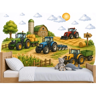 Nalepte.cz Traktory na farme nálepky na stenu za posteľou arch 239 x 126 cm