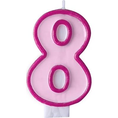 PartyDeco Свещ за рожден ден с число 8 (розова)