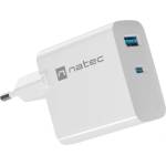 NATEC Адаптер за зареждане Natec Ribera GaN 45W USB-A + USB-C, бял (NUC-2142)
