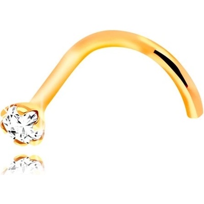 Šperky Eshop zahnutý piercing do nosu ze žlutého zlata čirý kulatý zirkonek S2GG207.15