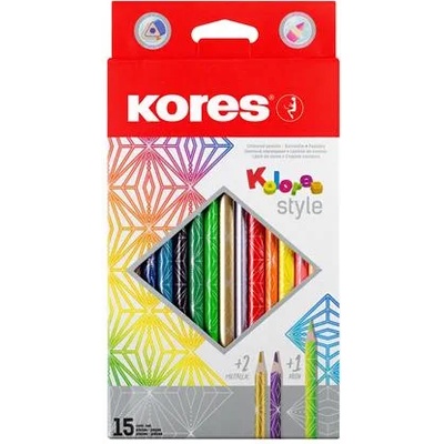 Kores Комплект цветни моливи, триъгълни, KORES "Kolores Style", 15 различни цвята 93310 (93310)