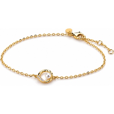 Pandora Pozlacený náramek s perlou a zirkony Essence Shine 563830C01 20 cm