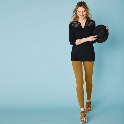 Blancheporte Súprava 2 legín s pružným pásom šafranová/čierna