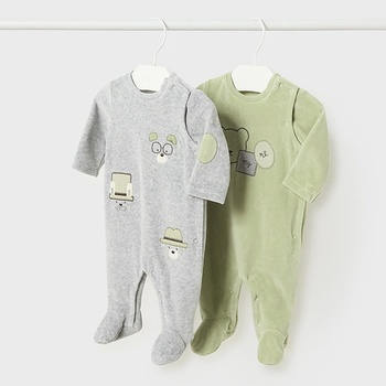 Image 1 of Mayoral Сет 2 гащеризона плюш в зелено и сиво за новородено момче Майорал