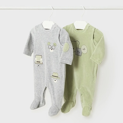Mayoral Сет 2 гащеризона плюш в зелено и сиво за новородено момче Майорал