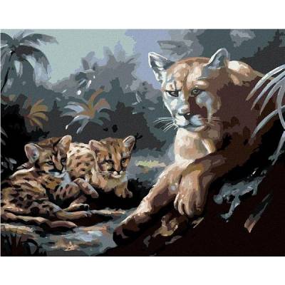 zuty Malování Podle Čísel Puma S Mláďaty D. Rusty Rust 40 x 50 Cm Plátno