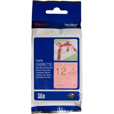 páska BROTHER TZeRE34 zlaté písmo, ružová stužková páska Tape (12mm) (TZERE34)