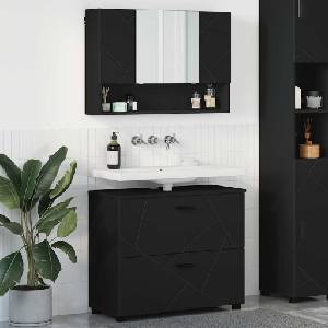 vidaXL Комплект мебели за баня 2 бр. Черно 76, 5 x 35 x 64 см (3393014)