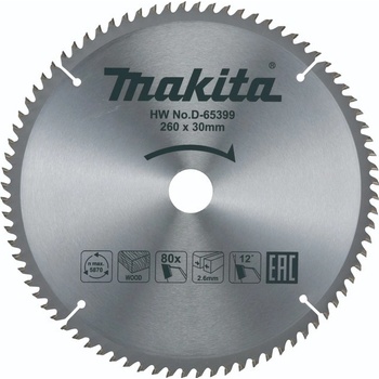 MAKITA Kotúč pílový D 260 x 30 mm na drevo (80 HM zubov) 2.6 mm rez - D-65399