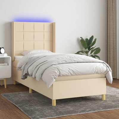 vidaXL Боксспринг легло с матрак и LED, кремаво, 80x200 см, плат (3138834)