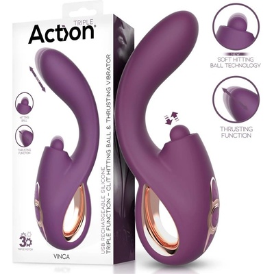 Action Vinca Triple Function Vibrator with Clit Hitting Ball & Thrusting Purple