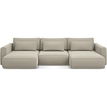 makamii Бежов кадифен разтегателен ъглов диван с място за съхранение (U форма) Kapua - Makamii (KAPUA_UF_3_P1_C6)
