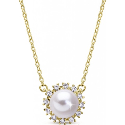 Biju Pozlacený řetízek 14k + přívěsek, perla se zirkony 3002233